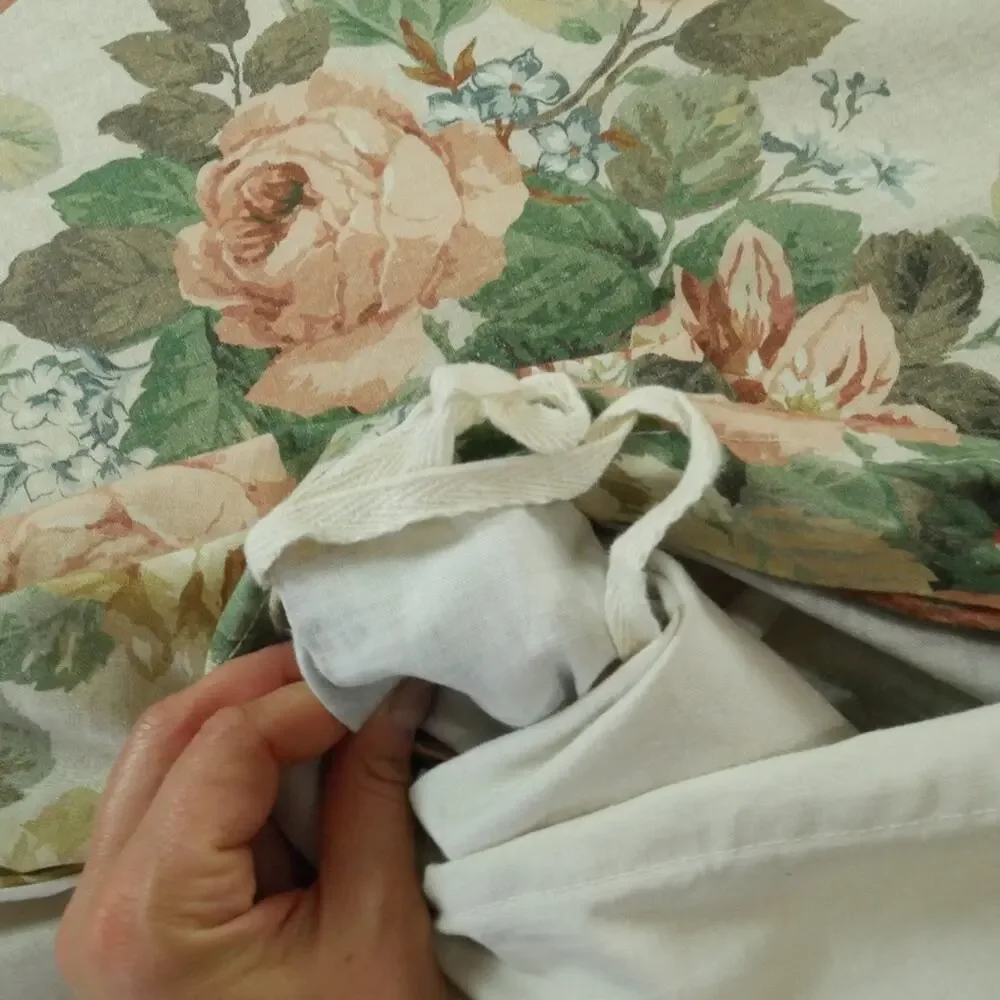 Pottery Barn Full Queen Rita Floral Duvet Cover Linen Blend Cabbage Rose Cottage